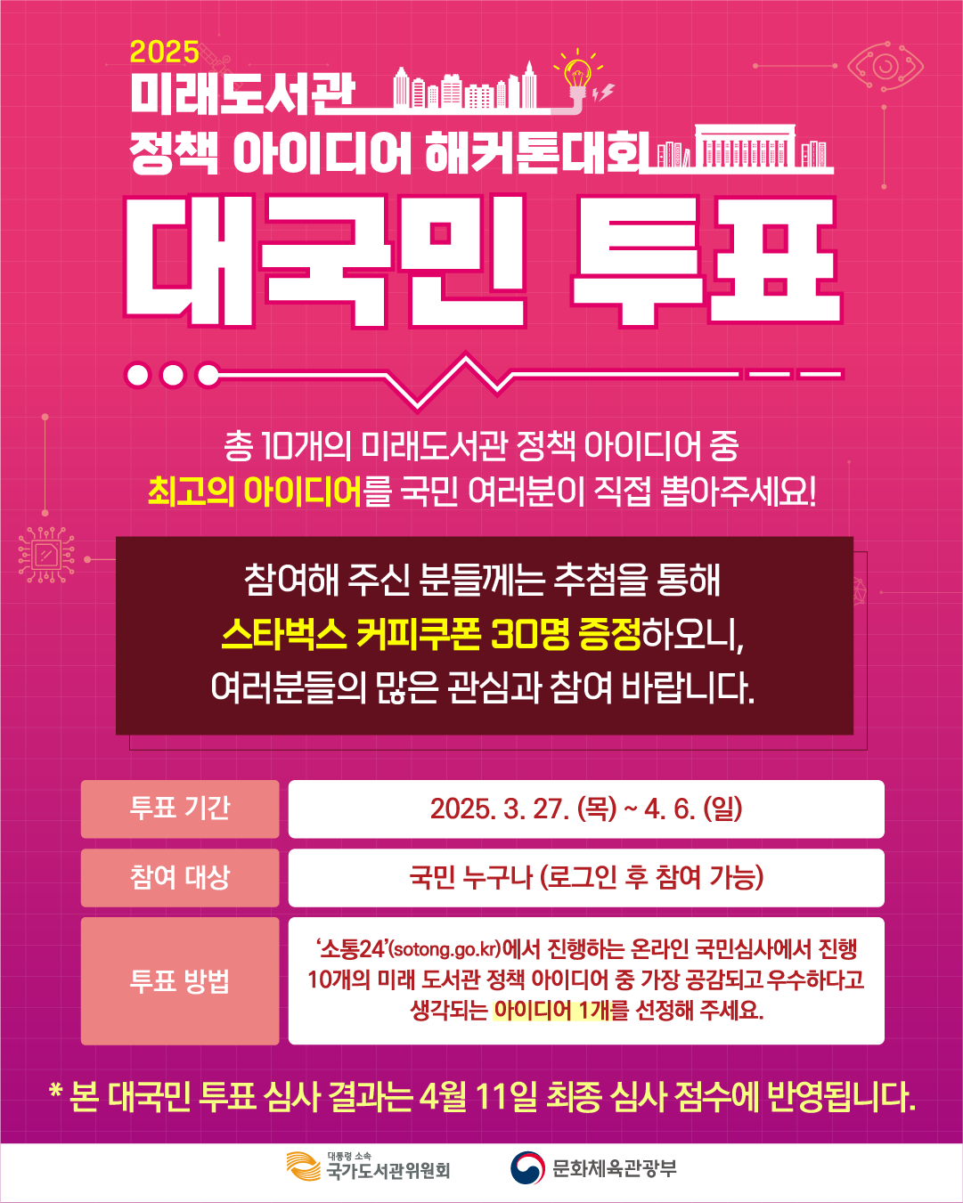 2025 미래 도서관 정책 아이디어 해커톤 대회 관람신청 및 대국민심사 안내