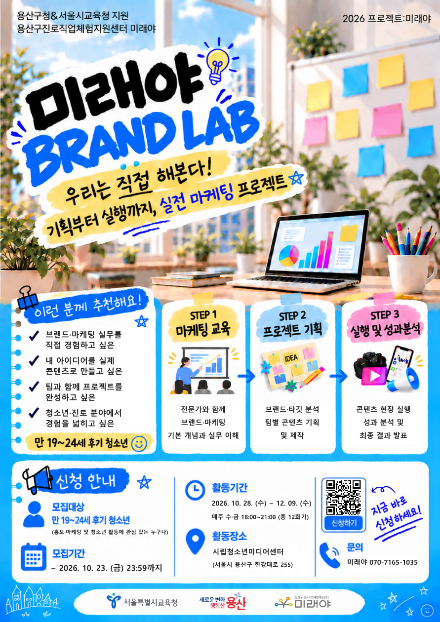 2026년 용산구진로직업체험지원센터 대학생 실전 마케팅 프로젝트 <미래야 BRAND LAB> 참여자 모집